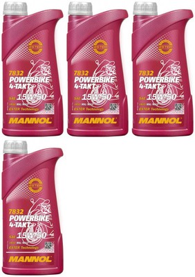 4l Mannol 7832 4-Takt Powerbike 15W-50 Motorrad-Motoröl 4x1l 