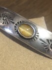 Vintage Native American Chrysoberyl Cat's Eye Stamped Sterling Cuff Bracelet — photo 5
