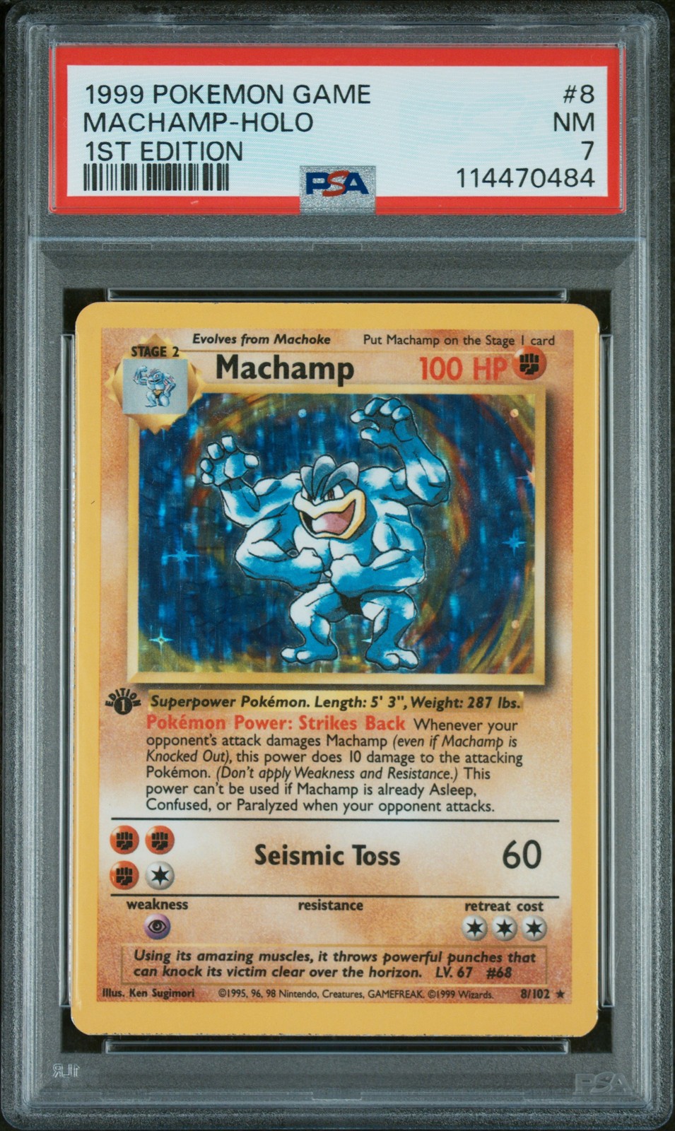 1999 POKEMON BASE SET 1ST EDITION #8 MACHAMP-HOLO PSA 7