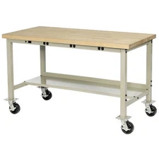 Mobile Workbench with Power Apron Maple Block Square Edge 48"W x 30"D Tan