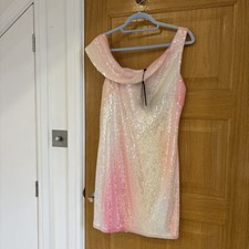 REISS Lydia Halston Sequin Fitted Mini Dress in Abstract Sorbet, Size 16 BNWT