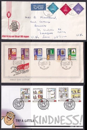 Singapore FDC 1969-99 Economic, National Building & Kindness 3 First Day Covers