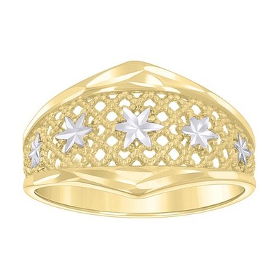 Modischer Damenring 10 kt bicolor Gold Sterne
