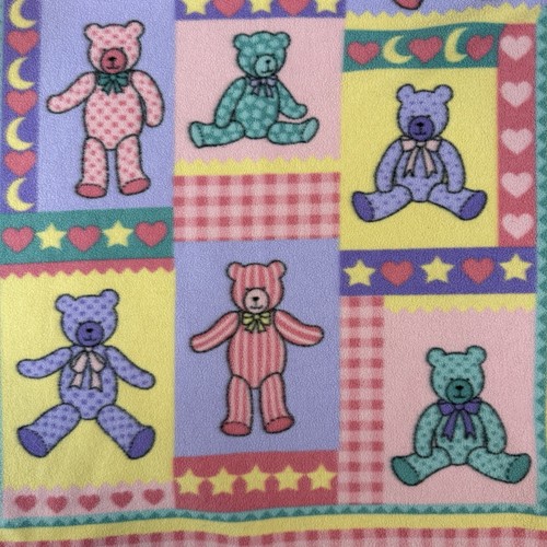 Acrylic Crib Baby Toddler Blanket Satin Trim 35”x 59” Teddy Bear Vtg Pink Hearts - Picture 5 of 9