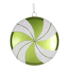 Vickerman 6" Plastic Swirl Flat Candy Christmas Ornament in Green/White