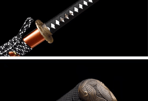 Handmade Japanese Samurai Sword Katana Blued Damascus Steel Orange Saya Brass Fi - Picture 11 of 13