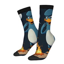 Unisex Trendy Socks - 2 Pairs with Playful Cartoon Penguin Design Blue