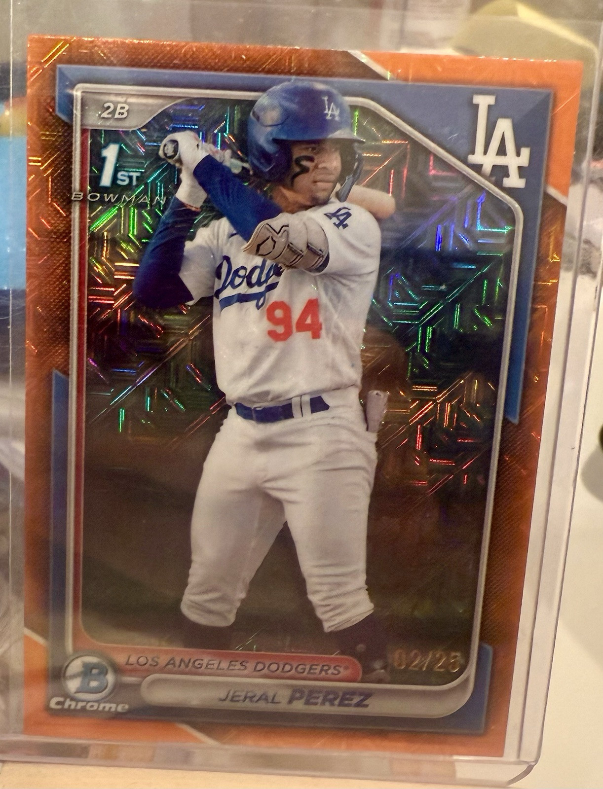 2024 Bowman Chrome Jeral Perez 1st True Orange Refractor #2/25 Dodgers BCP-158