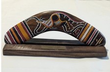 Australian Boomerang Hardwood Aboriginal Hand Painted Multi Color Artistic 8 in