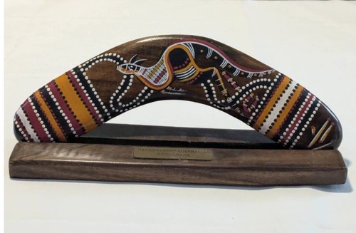 Australian Boomerang Hardwood Aboriginal Hand Painted Multi Color Artistic 8 in