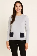 Boden Womens Wool Cashmere Blend Blue Crewneck Pocket Sweater, Size Medium 