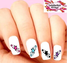 Waterslide Nail Decals Art Set of 20 - Colorful Stars Assorted