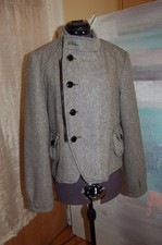 Tulle New Womens Jacket Medium M Black/gray Wool/polyester Striped Side Zip