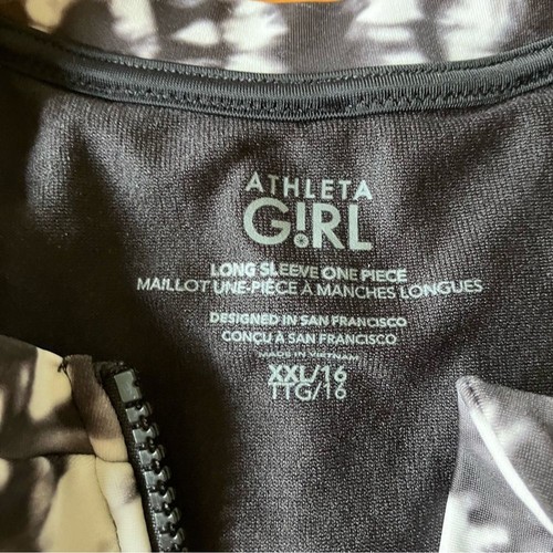 Athleta Girl Black White Floral Beach Long Sleeve One Piece Bathing Suit XXL 16 - Picture 3 of 9