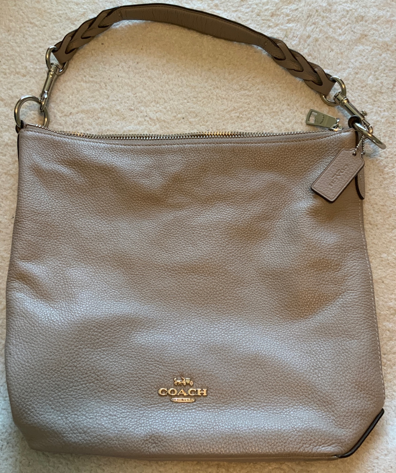 Coach Purse Taupe Pebbled Leather Abby Duffle Bag Shoulder Handbag F31507 eBay