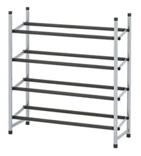 4-Tier Expandable Shoe Rack Black Rod,Steel Powder Coating Silver,up to 20 Pairs