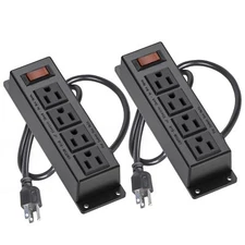 2 Pack 4 Outlet Wall Mountable Power Strip with Switch 3ft Flat Plug Cord