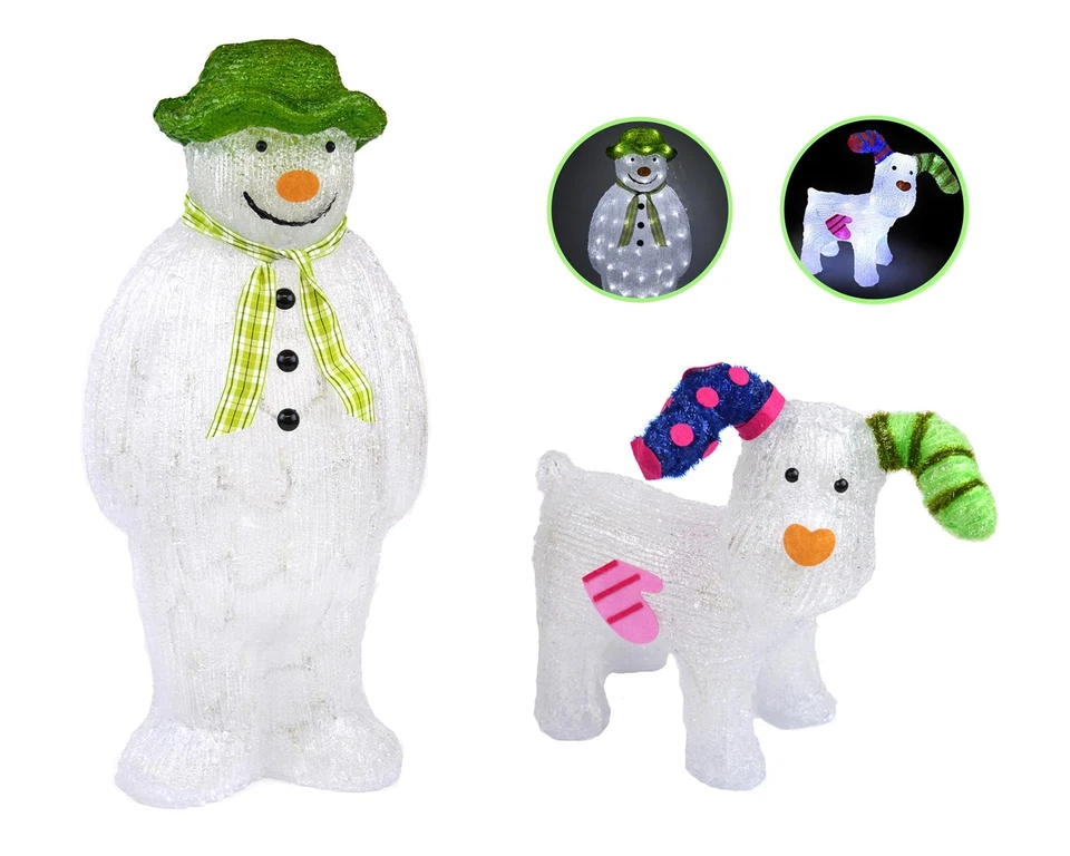 The Snowman Snowdog Set Acrylic Figure LED Garden Outdoor Christmas Decoration