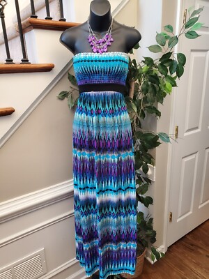 body central maxi dresses Body Central Womens Multicolor Polyester Off the Shoulder Long Maxi Dress  Medium