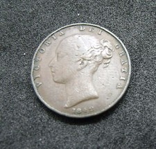 1842 Great Britain farthing Copper Farthing Young "bun head" VF