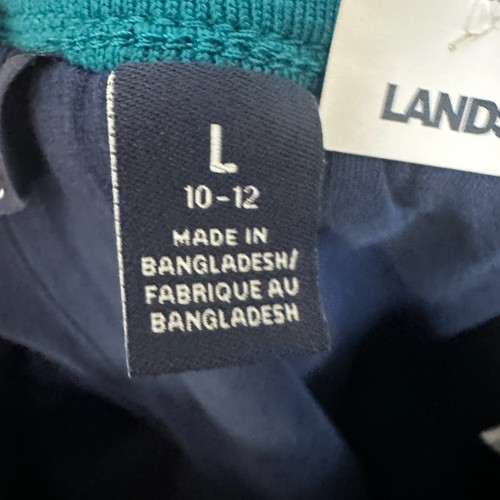 NWT LandsEnd Youth Straight Pants Size L 10-12 Teal Blue Elastic Waist Iron Knee - Picture 10 of 13