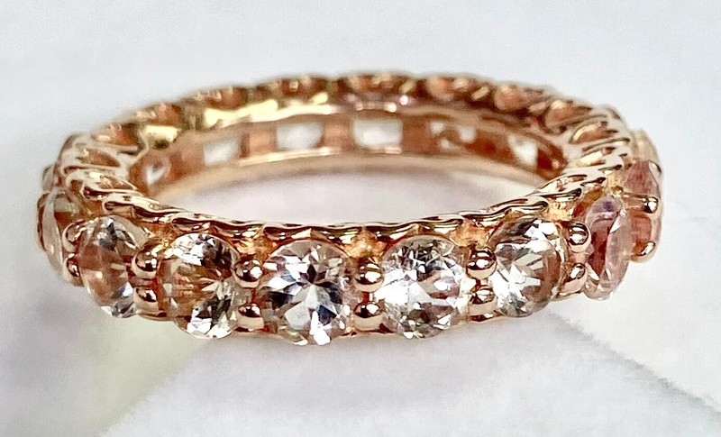 HSN Colleen Lopez Sterling Rose Gold Plated Morganite Eternity Band Ring Size 10
