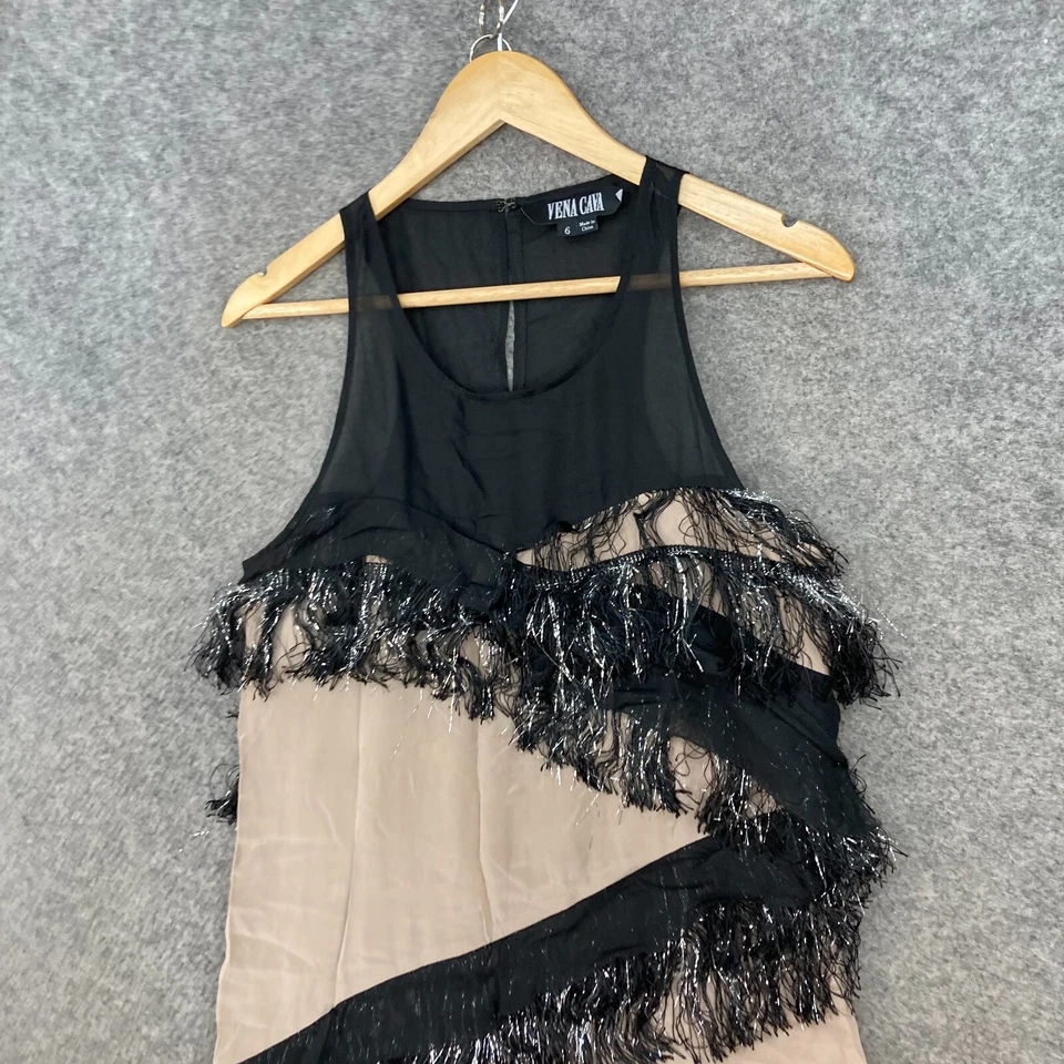 Vena Cava Womens Dress Size 6 Beige Black Sleeveless Mini Zip Silk 23617 — 第 2/4 张图片