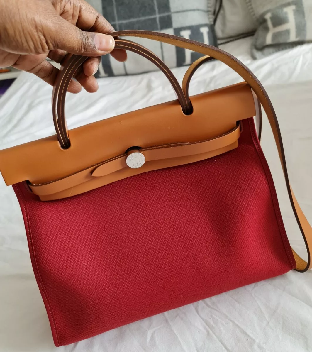 Hermes Herbag Zip 31 Rouge Grenat Red / Natural 2017 with Receipt