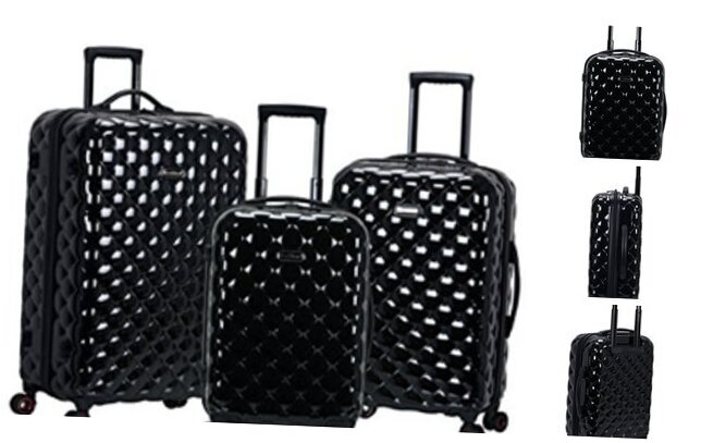  Quilt Hardside Expandable Spinner Wheel Luggage 3-Piece Set (20/24/28) Black