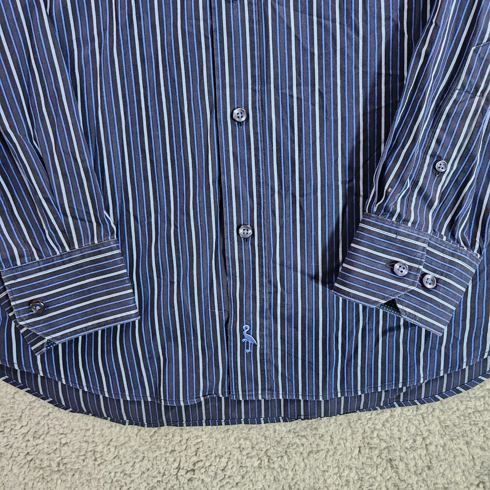 Tailorbyrd Shirt Mens Large Button Up Long Sleeve Blue Black Striped  - L - Изображение 2 из 4