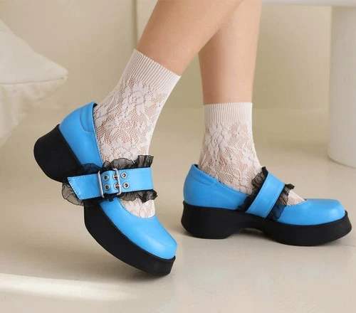 Damenschuhe Mary Janes bequeme Retro-Pumps rund geschnitten Schnalle Plateau Halbschuhe - Bild 4 von 14