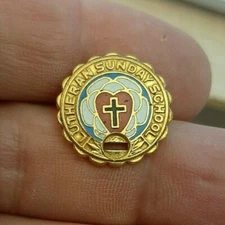 Vintage LUTHREN SUNDAY SCHOOL Metal Pinback