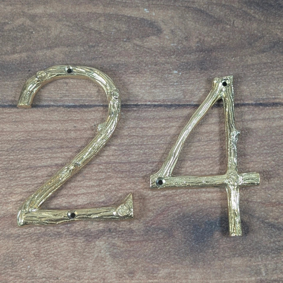 Vintage Brass House Numbers 24 Bamboo Style Gold Finish Wall Decor - Image 2 of 4