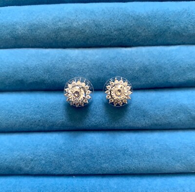 Moissanite (120 Facet) Stud Earrings with Moissanite Halo