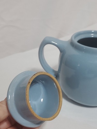 Vintage Antique USA Pottery Robin's Egg Blue Glazed Yellowware Stoneware Teapot - Bild 4 von 11