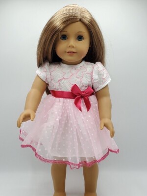 Spring, Soft Pink Tulle Overlay Hearts & Dots Dress & Shoes, for 18 Inch Dolls