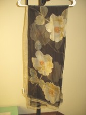 Vintage Jaeger 100 Silk Black Cream Oblong Floral Scarf Made In Italy