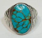 Vtg Bell Trading Post Native American Sterling Silver & Turquoise Ring Sz 10.75