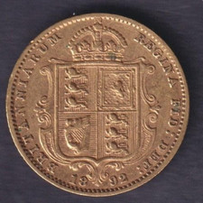 1892 Queen Victoria Jubilee Head 22ct Gold Half Sovereign Shield AU Details