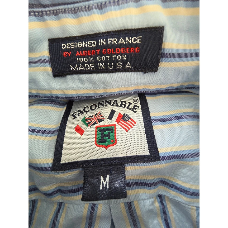 Camisa Faconnable Con Botones Para Hombre M Azul Crema Rayas 100% Algodón Hecha en EE. UU. Foto 4 de 4