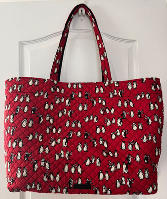 2017 VERA BRADLEY quilted cotton red penguins Large Travel TOTE Reversible 17x15