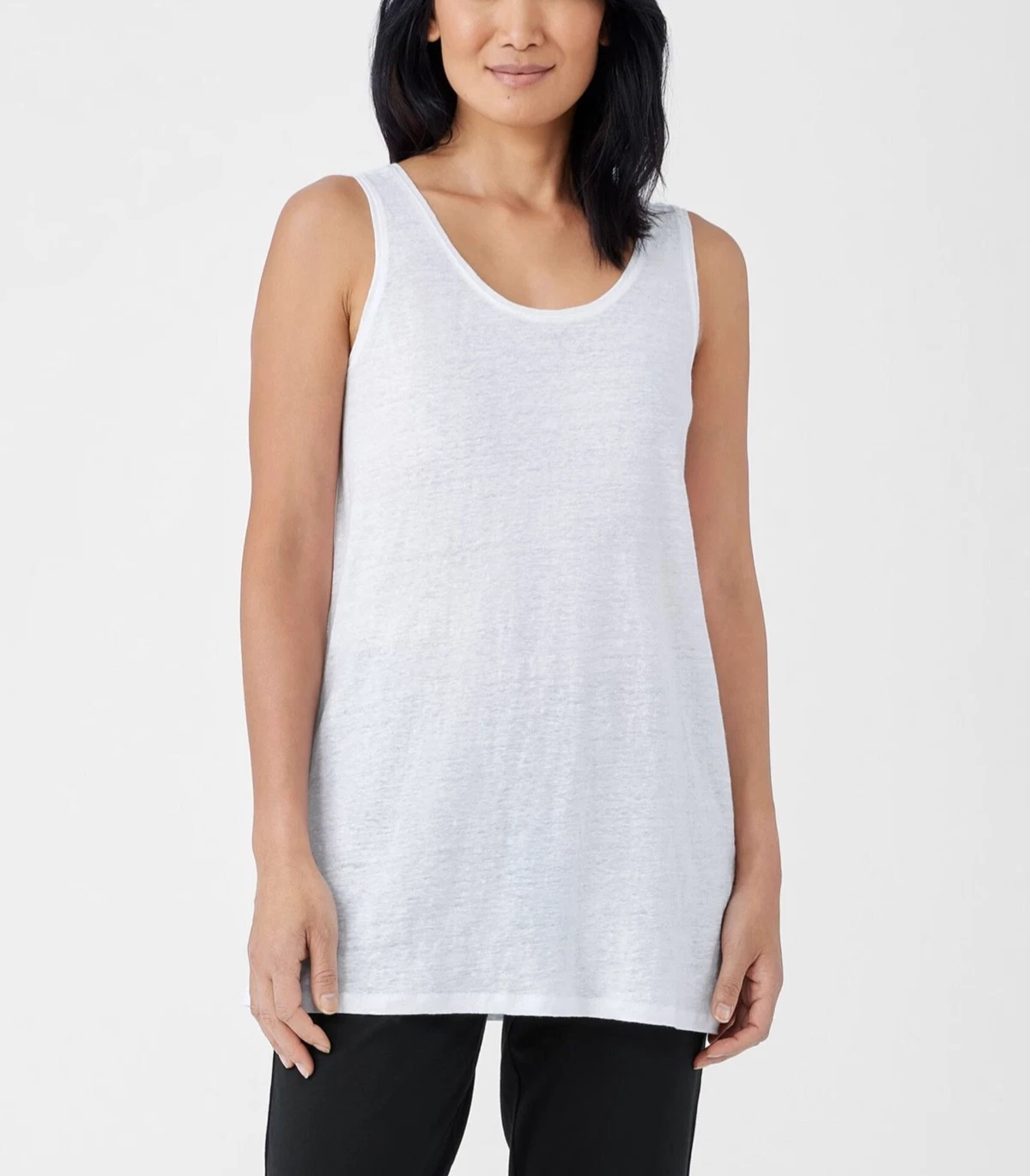 Eileen Fisher Women's $108 Organic Linen Jersey Long Tank in White size XXS