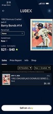 1992 Donruss Cracker Jack II Barry Bonds #14 Pittsburgh Pirates Baseball Card