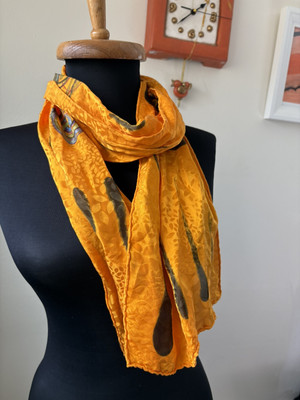Artist Artisan M.O Silk Scarf Handroll Edges Orange Colors Painted 60.5 x 10.7''