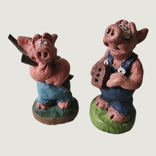 VTG Lot 2 Three Little Pigs Figurines '80s Handpainted Missing "STRAW" Pig Rare