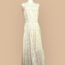 Lost and Wander size Medium NWT cream eyelet‎ shoulder tie maxi dress