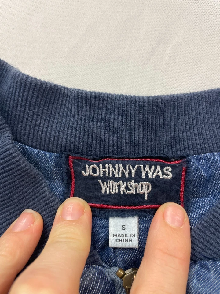 Johnny Was Workshop вышитый WESTERN кактус джинсовой ткани Bomber куртка Sz S РЕДКАЯ - Изображение 3 из 4