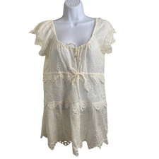 Alice By Temperley Women's White Eyelet Peasant Boho Top Size 2 Ethereal Fairy