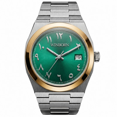 Winborn Emerald Green Automatic Watch Gold-Tone Bezel Steel Bracelet Date