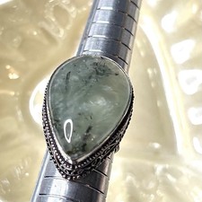 Green Prehnite Natural Gemstone .925 Sterling Silver Statement Ring Size 7